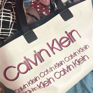 Calvin Klein White and Black Tote Bag